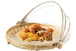 Bambu tältkorg, handvävt tältskydd, bambu fruktkorg mat flughuva grönsakskorg mat skydd huva korg med flugskydd, picknickkorg serveringskorg, för hem utomhus picknick (L)