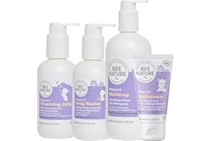 Bee Nature - Kit Soins Bio Bébé - Gel Douche 200ml - Lait Corps 200ml - Eau Nettoyante Sans Rinçage 500ml - Crème Hydratante Visage 50ml - Pack 100% Recyclable.