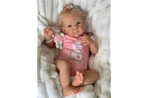 MineeQu 18 cali Zakorzenione Blond Kręcone Włosy Reborn lalka bobas z Obciążony korpus z tkaniny Prawdziwe życie Noworodkowe lalki dziewczynki wyglądać Realistyczny,Na zawsze Twoje słodkie serce