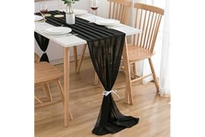 CHUQING Camino de Mesa,Gasa,Camino Mesa Lavable,Mesa Camino de tocador para Bodas, Cumpleaños, Fiestas,70x300cm,Negro