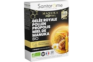 SANTAROME BIO Santarome - Gelée Royale Pollen Propolis Miel de Manuka Bio - Complément alimentaire immunité - Formule 100% Bio - 20 ampoules - Made In France