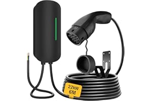 Morec Wallbox Stazione di Ricarica per Veicoli Elettrici Tipo 2 da 22KW, Caricabatteria per Auto Elettriche Trifase con Cavo di Ricarica da 6M