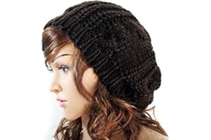 HugeStore Women Ladies Winter Warm Slouch Chunky Crochet Beanie Cap Hat Baggy Beret Hat Cap Black