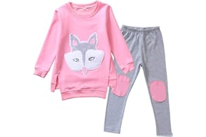 amropi Ragazze Manica Lunga Felpa e Leggings Pantaloni con Doppi Ginocchiere 2 PCS Set Completo per 2-13 Anni