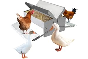BREUAILY Mangiatoia automatica per polli, in metallo, con pedale autoaperto, coperchio impermeabile, per pollo, anatre, oche