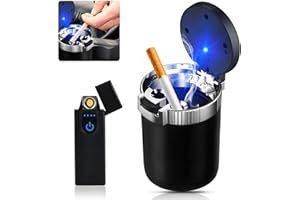 AICHARYNIC Auto Aschenbecher: LED Reiseaschenbecher mit Deckel, Tragbarer Edelstahl Fahrzeug Rauchfreien Aschenbecher Zigarette Selbstverlöschender Aschenbecher für Autos Vans Outdoor Camping