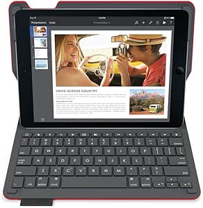Logitech Type+ Textured Protective Case with Integrated Keyboard for iPad Air 2 - Red, Qwerty UK Layout
