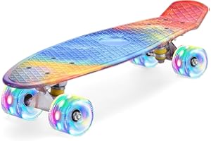 ERNAN Skateboard Complete 22 Inch Mini Cruiser, Rodamientos ABEC-7 y Ruedas 78A PU - para Niños, Adultos, Principiantes con Ruedas Light Up Complete Skateboard