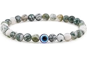 Lameybrt 6 mm Eye of Evil Eye Bracelet Protection Stretch Bracelets with Natural Stone for Men Handmade Healing Stones and Men's Bracelet