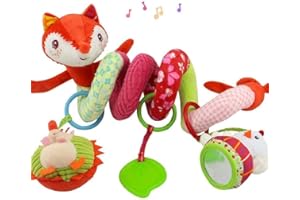 KAIMENG Spirale da Passeggino, Giocattolo Passeggino da Forma di Fox, Spirale Attività Giocattolo della Peluche con Sonaglio Neonato Pendenti e Specchietto per Giochi Neonato e Bambini 6 Mesi - 3 Anni