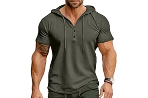 Ophestin Men's Short Sleeve Hoodie Casual T Shirts Fashion Athletic Hoodies Button Sweatshirt