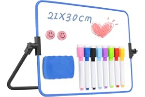 BENUAN Dry Erase Whiteboard with Stand, 21 x 30 cm Double-Sided Desktop White Board for Kid Student School Home Office (Blue)