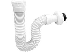 Fousenuk Sifone Lavabo Bagno, Tubo Scarico Lavandino Flessibile, Scarico da Cucina Lavello, Tubo di Scarico a Sifonato Plastica per Fognature, Estensibile da 300 a 730 mm