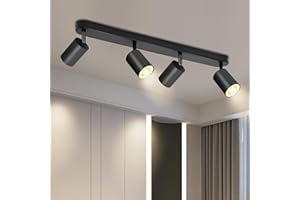 BOYIR Spot Plafond GU10 Plafonnier 4 Spots Noir Orientable Moderne Luminaire Intérieur Plafonnier Éclairage de Plafond pour Cuisine, Chambre, Salon, Couloir, Ampoule non Incluse