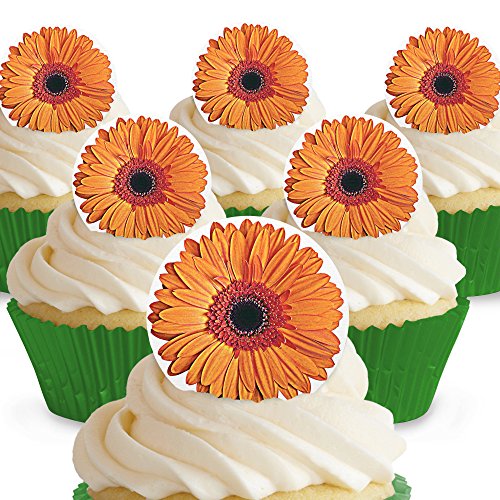 Cakeshop 12 x PRE-CUT Orange Gerbera Flowers Edible Cake Toppers
