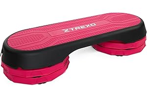 TREXO Marche d'aérobic 107x 42 cm Pour le cardio et le fitness Hauteur ajustable 10-15-20 cm Durable en polypropylène et TPR Marche d'aérobic de haute qualité jusqu'à 250 kg