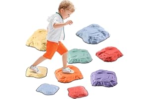 E-Solem Lot de 9 pierres d'équilibre pour enfants, favorise l'équilibre, la coordination et la motricité, pour l'intérieur et l'extérieur, pierres d'équilibre, pierres empilables pour enfants, jouets
