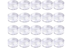 BODYA Lot de 20 pots ronds en plastique transparent rechargeables de 3 g avec couvercle à visser pour cosmétiques, lotions, crème, maquillage, perles, fard à paupières, poudre à ongles