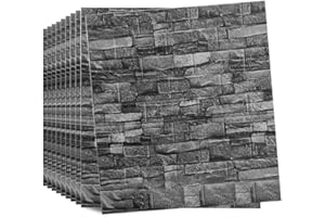 Camiraft 10 PCS 3D Wall Panels 77X70cm Peel and Stick Brick Wallpaper Removable Wallpaper 3D Tile Brick Wall Sticker Self-Adhesive Waterproof PE Foam Panel Black