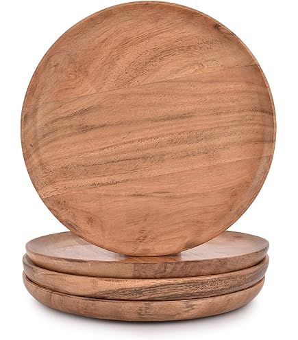 EDHAS Lot de 4 plateaux en bois d'acacia pour dessert, plateau rond ou dîner (20,32 x 20,32 x 1,90 cm