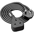 1 Meter Short Extension Lead Single Plug Socket Power Cable 13 Amp Extension Cord Electrical Socket Black