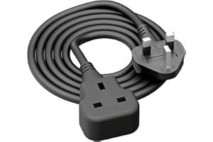 LIPWEL 1 Meter Short Extension Lead Single Plug Socket Power Cable 13 Amp Extension Cord Electrical Socket Black