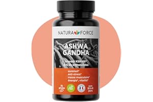NATURA FORCE Ashwagandha Biologique KSM-66 en Gélules Végétales - Améliore la Qualité du Sommeil, Aide à Réduire le Stress et l’Anxiété - Pur Extrait de Racine d’Ashwagandha - 90 gélules