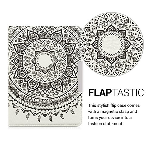 kwmobile Hülle für Tolino Vision 1 / 2 / 3 / 4 HD – Flipcover Case eReader Schutzhülle – Bookstyle Klapphülle Indische Sonne Design Schwarz Weiß - 2