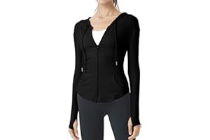 Veste de Yoga à Capuche Femme Veste de Sport Mince à Manches Longues Veste avec Poches de Course Fitness Veste de Alpinisme Vert Noir Blanc Rose