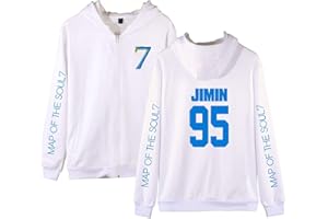 HEY XQ Map of The Soul 7 Unisex Hoodie Pullover Full Zip Kapuzenpullover Kpop Army Suga Jimin Jin Jung Kook J-Hope RM V Sweatshirts für Herren Damen Mädchen Fans