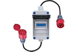 DEWIN Electricity Meter, Mobile Digital Electricity Meter with Reset Function Three Phase Meter with Plug for Socket 32A 400V