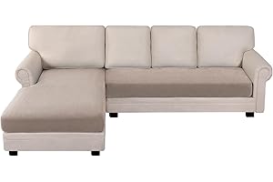 BellaHills Sofa Sitzkissenbezug Stretch Sofabezug, Universal Elastisch Sofa Seat Cover, rutschfest Sofa Überzug Schonbezug für Sofakissen L-Förmig Chaiselongue, 3 Sitzer + Chaiselongue, Sand