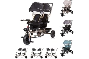 Chipolino Zwillingsdreirad Hip Hop, Zwei Kinder, bis 40 kg, Sitze 360° drehbar, Farbe:schwarz