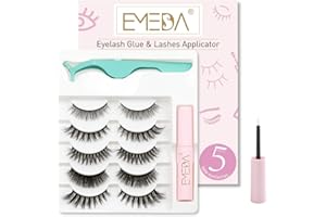 EMEDA pestañas postizas naturales con pegamento, 5 pares de pestañas de ojos de gato esponjosas Envase múltiple de pestañas postizas largas y gruesas con pegamento y aplicador Reusable Strip Lashes