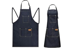 CHAILIQIANGG Grembiule lungo cowboy con 3 tasche, grembiule regolabile in denim ispessito uomo e donna, adatto per giardinaggio, cucina, pittura, pulizia, nail art (blu)