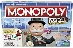 Hasbro Gaming Monopoly Travel dookoła świata - gra planszowa dla rodzin i dzieci, podkładki z tuszem, suchościeralna taca do gry, 8 lat i starszych, wielokolorowa