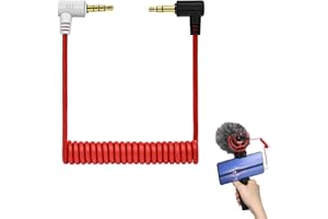 QNENEAM 3.5mm TRS to TRRS Microphone Cable, TRS to TRRS Patch Cable, Coiled Microphone Cable, Male to Male, Right Angle Mic Cord Compatible with Rode SC7 VideoMic BOYA, Connects to iPhone Smartphones Tablets