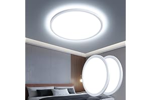 OTREN Plafon Luz LED Techo 28W, Ø30CM Lampara Downlight Panel Superficie 6500K, Plafones Modernas Redondo IP44 para Baño Pasillo Balcón Cocina Dormitorio Pared, Blanca Fría - 2PCS