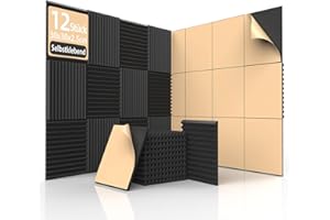 HERTBER 12 Stück Akustikschaumstoff, Schalldämmung Selbstklebend, 30 x 30 x 2.5cm Keil Akustikpaneele Selbstklebend, Schallschutzplatten für Tonstudio, Büro, Decke