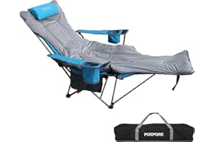 ‎POEPORE POEPORE Campingstuhl Faltbar mit Fußablage 4-Fach Verstellbarer Strandstuhl Liegestuhl Angelstuhl Campingstühle für Erwachsene mit Wattepad Kissen Getränkehalter Armlehnentaschen