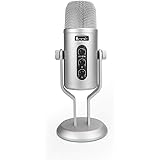 Amazon Basics Microphone USB à condensateur professionnel avec contrôle du volume et écran OLED - argenté