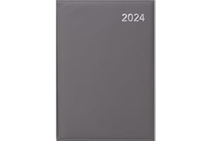 QUICKDRAW 2024 A4 Day a Page Diary Full Year Organiser Journal with Luxury Soft Padded Casebound Cover (Grey)