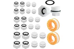 TREABEAR 24Pcs Copri Tubi Termosifoni Set, Tappo Filettatura Esterna da 3/4 Pollici, Tappo Femmina 1/2 1 Pollice, Tubo Dell'Acqua con Tappo Cieco, Tappo Termosifone Dotato Di Waterstop e Anello In Gom