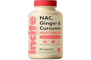 Incite Nutrition NAC Supplement. High Strength N-Acetyl Cysteine with Ginger & Curcumin. 60 Capsules. Antioxidant Protection & Immune Support. Suitable for Vegetarians & Vegans