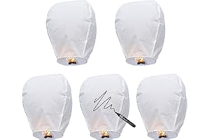 CHAO LA Chinese Sky Lanterns to Release (5 Pack) 100% Biodegradable Paper Memorial Sky Lanterns, Eco Friendly Outdoor Flying Lanterns Suitable for Weddings - Anniversaries or Other Events, White