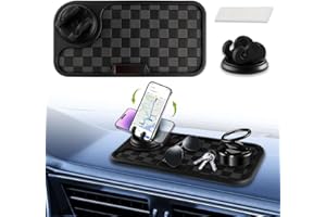 NHHEO Tapis Antidérapant Voiture, Multifonctionnel Tapis pour Tableau de Bord de Voiture avec Support Universel Rotatif à 360° pour Téléphone Portable, Accessoires Automobiles Etanches(Noir&Gris)