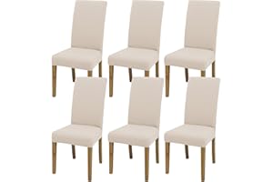 SUKAIKEQA Dehnbarer Stuhlbezug, Hochstuhlbezug, Bürostuhlbezug, (Satz 4/6/8 Stück mit Rückenlehne), geeignet für Wohnzimmer, Küche, Party und Hotel (6, Milchseide Beige)