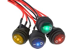 SALBSEVER 4 Stück Wasserdichter Rund Kippschalter, 12V 20A SPST 3Pins Lichter und 4 Farben LED Schalter ON/OFF Wippschalter mit 20 CM Vorverdrahtet für Auto, Boot, LKW, Haushaltsgeräte, Wohnmobil