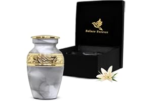 SOLACE FOREVER White Keepsake Urn - Mini Urns For Human Ashes Keepsake - Memorial Urns for Ashes Adult Small with Black Box - Honour Your Loved One with White Small Ashes Urn