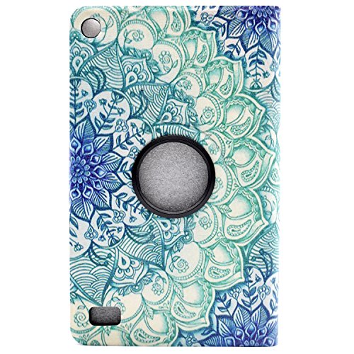 Asnlove Fire 7 2015 Hülle, Niedlich Karikatur Muster 360 Grad rotierend Ultra Lightweight Slim PU Leder Tasche Schutzhülle Schale Smart Shell Case Cover mit Standfunktion für Amazon Kindle Fire 7.0 Zoll (5. Generation – 2015 Modell) Tablet, Grün Mandala - 3